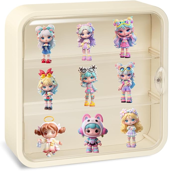Clear Display Case for Figures, Wall-Mounted Doll Storage Box, Dustproof Display Cabinet Organizer with Magnetic Door for Collectibles, Mini Toys Action Figures