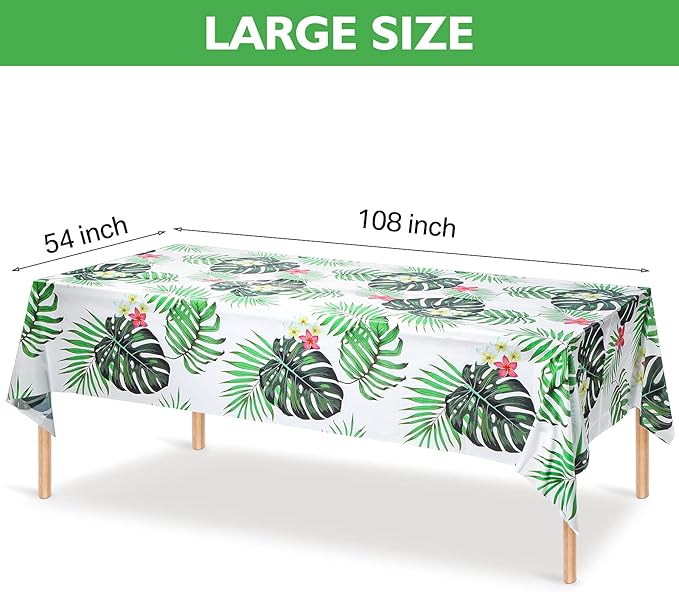 Tatuo 3 Pieces Hawaiian Luau Party Tablecloth Palm Leaves Table Cloth 54 x 108 Inches Plastic Disposable Table Decorations for Summer Pool Beach Cocktail Aloha Safari Jungle Party Supplies