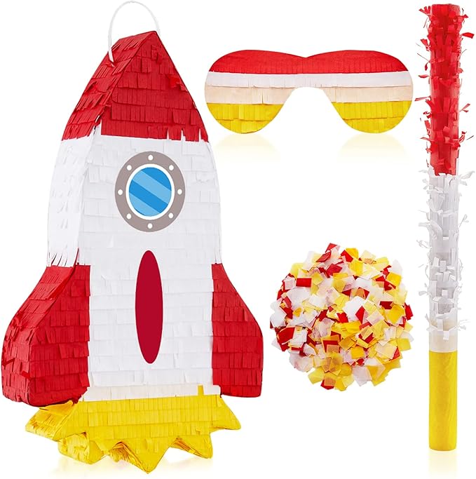 Space Piñatas for Birthday Party Rocket Piñata with Stick, Blindfold, Confetti for Adults Birthday Baby Shower Party Supplies