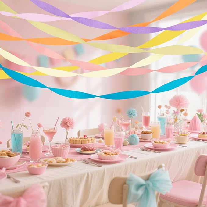 Crepe Paper Streamers, 8 Rolls Pastel Streamers Party Decorations, Party Streamer for Pastel Birthday Party Decorations, Wedding Bridal Baby Shower Decorations