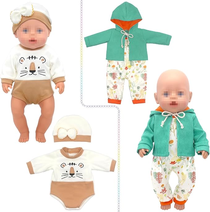 SOTOGO 5 Sets Doll Clothes Outfits Jumpsuits with Hats for 14 to 17 Inch New Born Dolls, American 18 Inch Dolls Clothes and Accessories