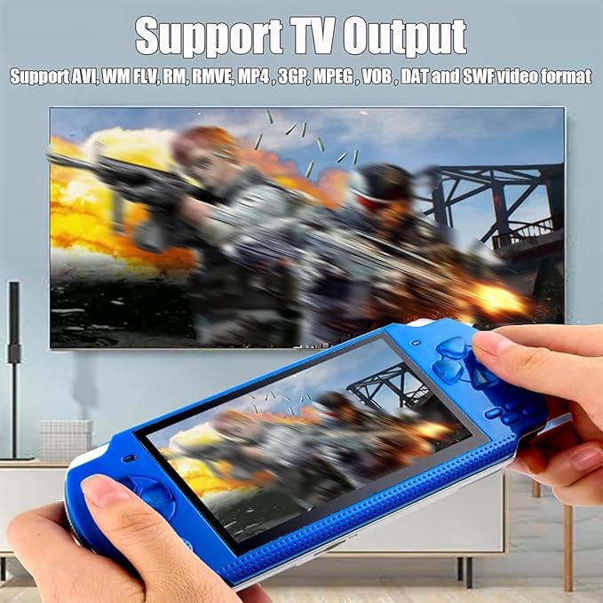 Generic Handheld Preloaded Electronic Game, Built-in 1200+ Classic Retro Games, 4.3'' HD Screen, Dual Joystick, Supports TV Output, Blue