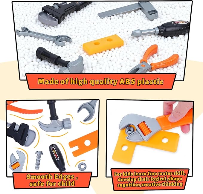 Kids Tool Set,MAGIC4U Toddler Tool Set with Tool Bag,11 Tools Equipements,Pretend Play Construction Kits for Kids Age 3-6 Years Old,Toddler Boy Toys