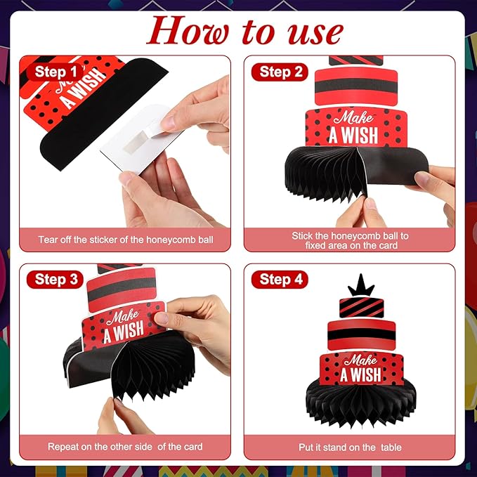 Pajean 8 Pieces Red and Black Birthday Party Honeycomb Centerpieces Red Black Table Centerpieces Decorations Table Centerpiece Sign for Kids Adults Party Supplies