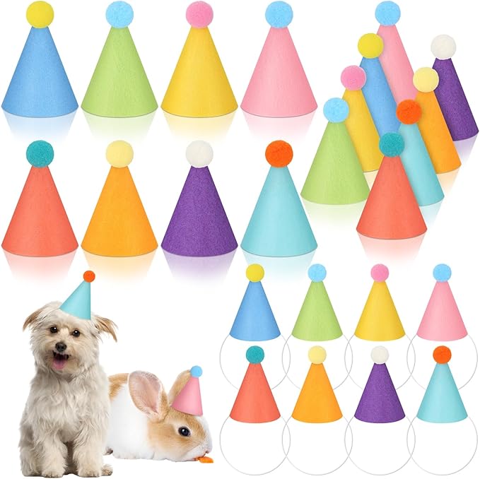24 Pcs Mini Party Hat for Stuffed Animals Birthday Hat Decor for Doll Pets Dog Cat Rabbit Puppies Costume
