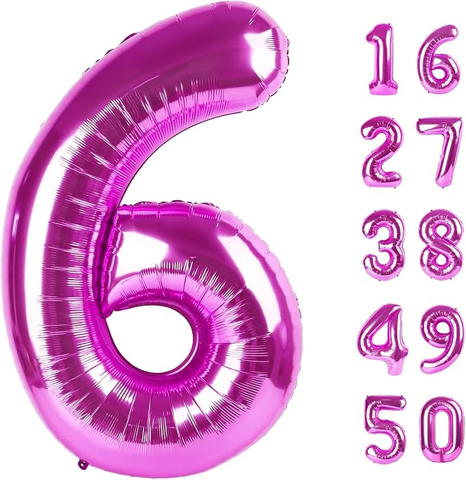40 Inch Rose Purple Large Balloon Number 6 Balloon,Jumbo Mylar Foil Helium Balloon for 6 16 26 36 45 56 Birthday Digital Balloons for Birthday Party,Wedding Anniversary Party Decorations