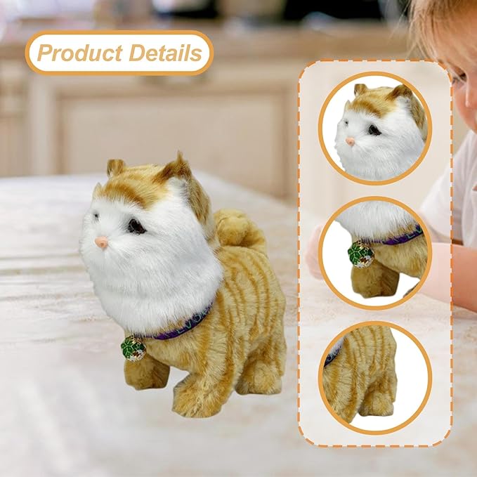 Electronic Walking Cat Toy, Robotic Pet, Vivid, Realistic, with Moving Tail, and, for Children, Yellow