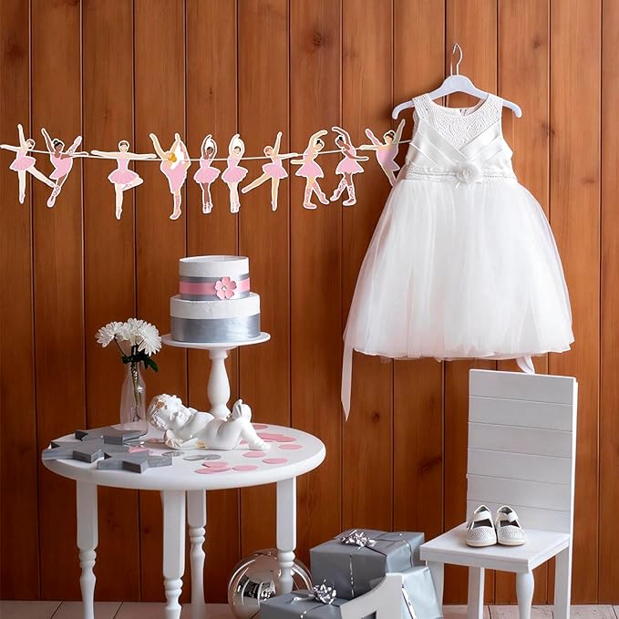 Hooqict Happy Birthday Banner Ballerina Birthday Party Decorations Ballerina Dancer Party Banner Garland Sign for Girls Women Pink Ballet Party Decorations Supplies
