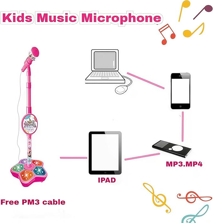 2026 New All-in-One Microphone Toy for Kids with Stand, Got Built-in Music, Colorful Lights, Echo Effects, Portable Karaoke Machine for Singing, Music Play, Fun and Easy-to-Use (Blue)