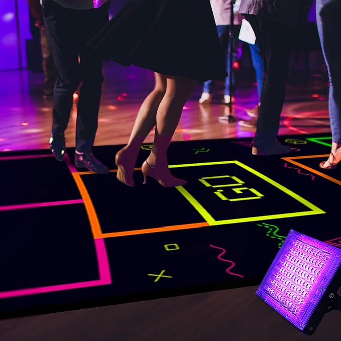 Haull 138 x 59 Inch Glow in The Dark Party Supplies Neon Party Decorations Light up Dance Floor Blacklight Rug UV Reactive Fluorescent for Carnival Birthday Wedding Favors(Hopscotch)