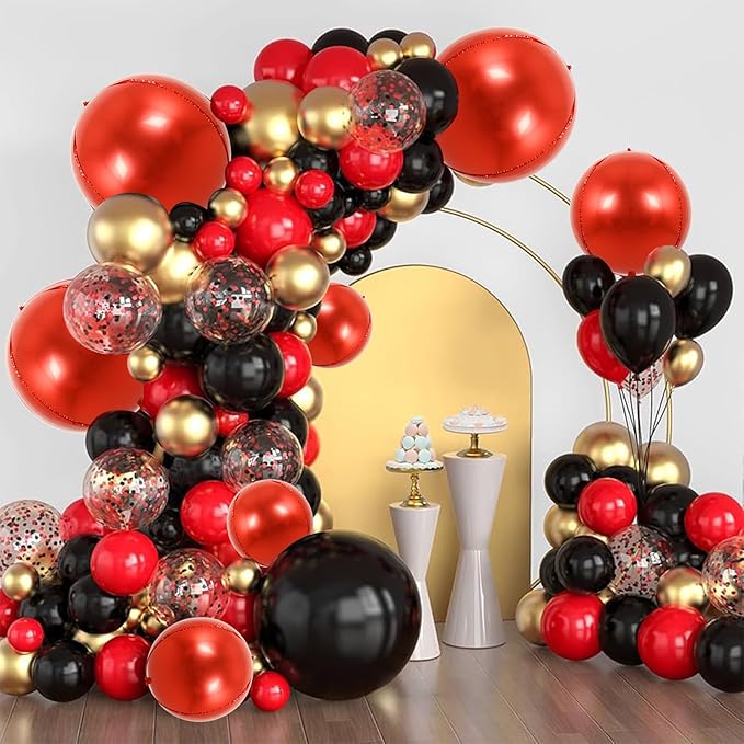TONIFUL 16Pcs Large Red 4D Giant Round Foil Balloon 4D Mirror Metallic Mylar Sephere Balloons for Christmas New Year Birthday Party Graduation Wedding Baby Shower Decoration Supplies(Mix Sizes)