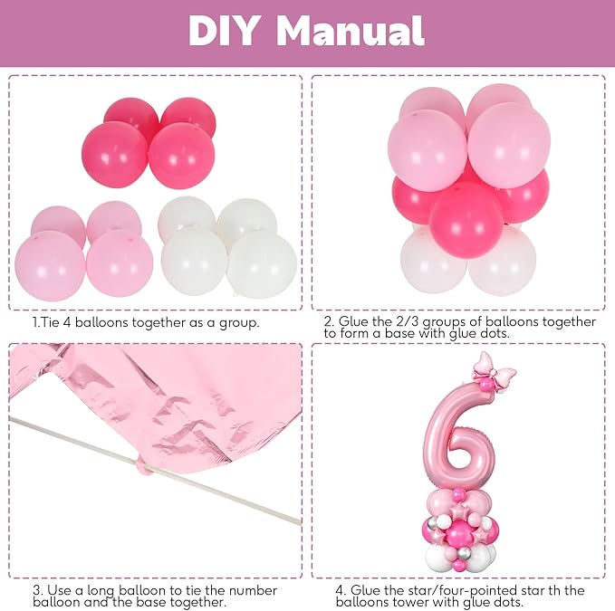 40 Inch Pink Number 6 Balloon for 6th Birthday Decorations Pastel Baby Pink Number Six Foil Balloon Tower Giant Large Digit Hot Pink White Helium Balloons Stack Stand for Girls Anniversary Party