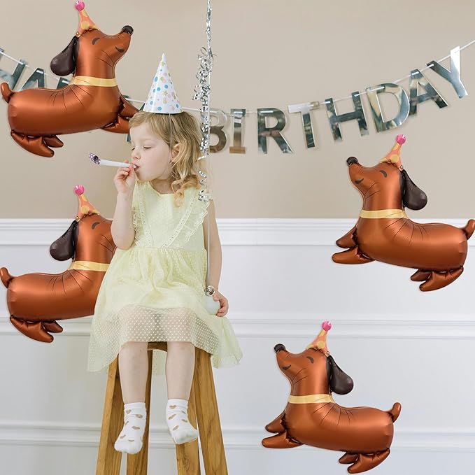 4 PCS Dog Balloons, Brown Dachshund Dog Balloon for Lets Pawty Dog Birthday Party Decorations Dog Birthday Party Supplies