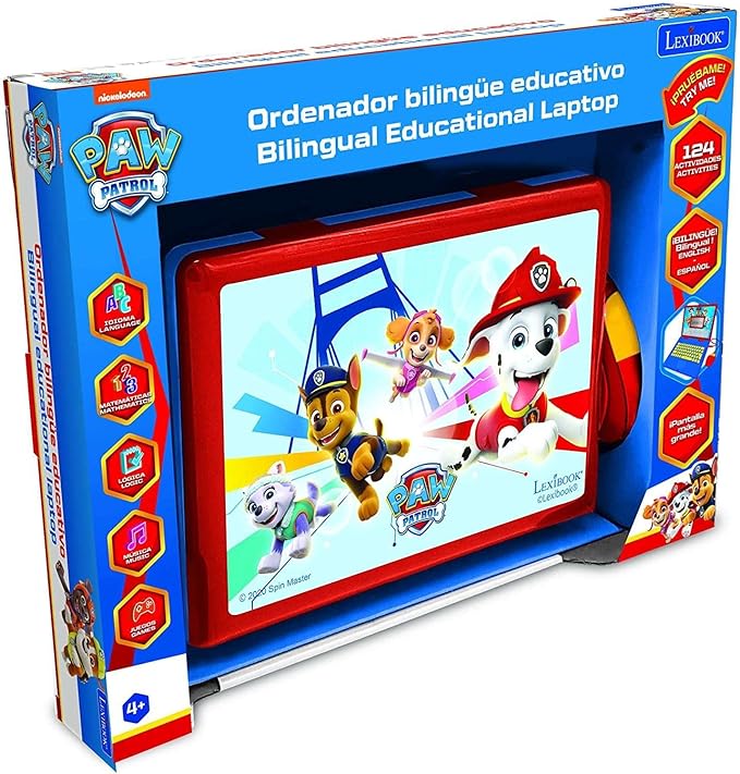 LEXiBOOK Paw Patrol - Educational and Bilingual Laptop Spanish/English - Toy for Child Kid (Boys & Girls) 124 Activities, Learn Play Games and Music with Chase Marshall - Red/Blue JC598PAi2