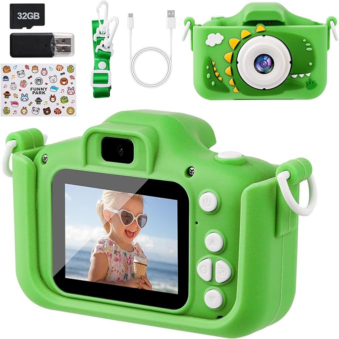 HOMELYLIFE Kids Camera, 1080P HD 2.0" Dual Lens Digital Camera for Kids with 32GB Card, Selfie Toy, Birthday for Girls Boys Ages 3-12