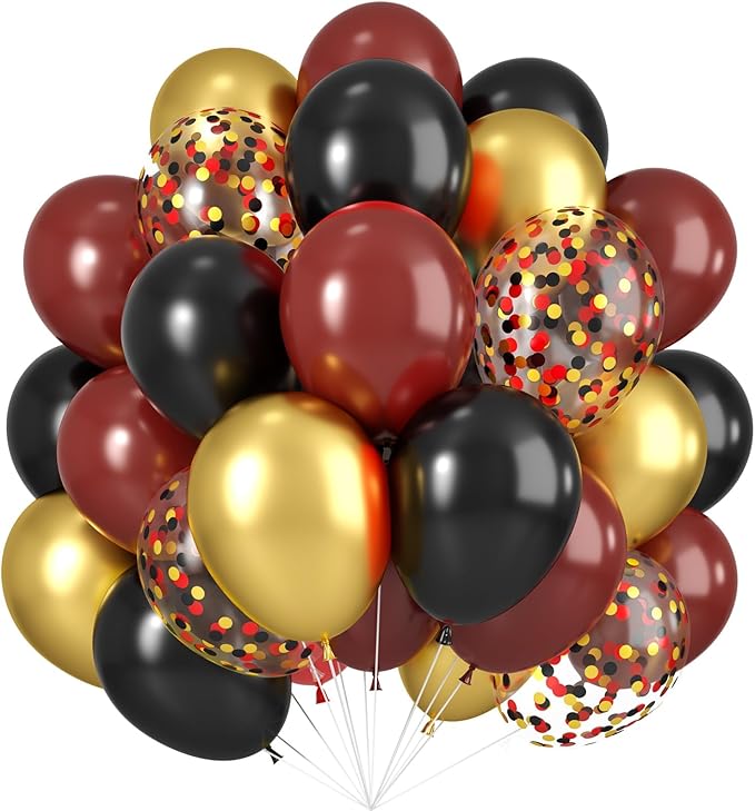 Black Burgundy Gold Balloon,60 Pcs 12 Inches Metallic Gold Burgundy Confetti Balloons for Party Birthday Decorations Birthday Balloons Baby Shower Engagement Party Supplies