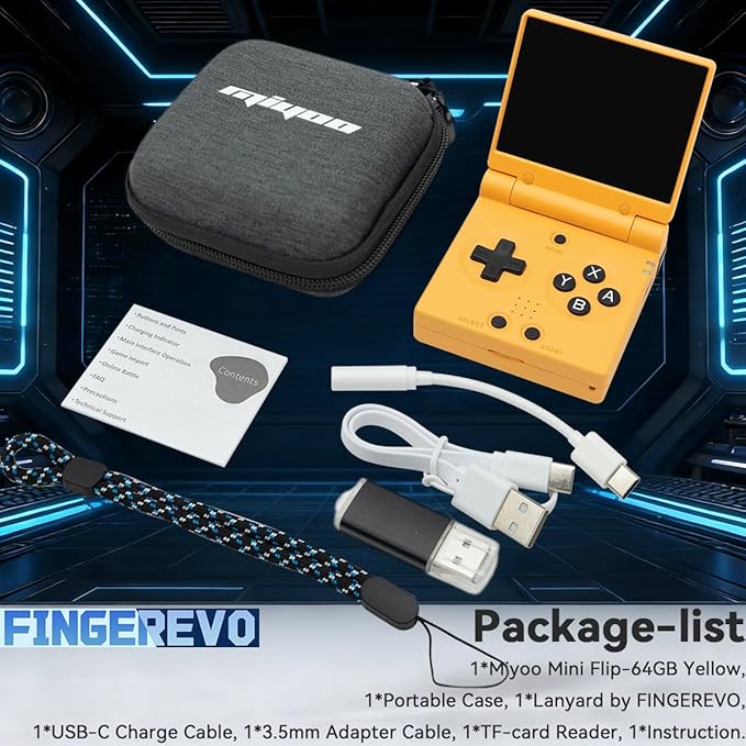 Miyoo Mini Flip Handheld Game Console 2.8-inch 750*560 IPS Screen 2500mAh Miyoo-mini Flip Clamshell Retro Games Consoles OnionOS-64GB Yellow