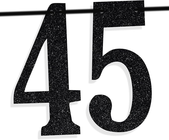 Black Glitter Look at You Turning 45 & Sh*t Banner, Happy 45th Birthday/Level 45 Unlocked/Cheers to 45 Years, Funny 45th Birthday Party Decorations Supplies
