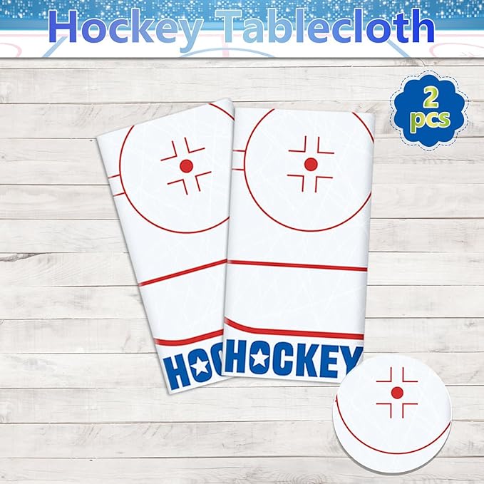 2Pcs Hockey Tablecloths - Hockey Rink Table Covers - Disposable Plastic Party Tablecloth (2, 51'' x 86'')