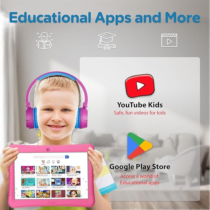 Contixo 10" Android Kids Tablet Bundle - 32GB, Epic! & Lingokids Educational Apps, Parental Controls, Kid-Proof Case w/Kickstand & Stylus, Headphones & Sleeve Bag - Pink