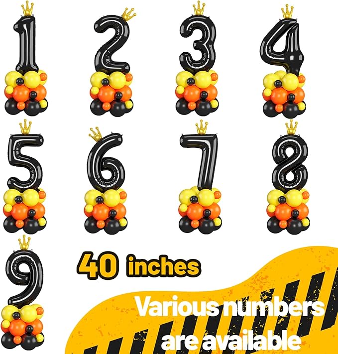Black Number 3 Balloon 40 Inch Construction Number Three Foil Balloons Tower with Excavator Digger Truck for Boys Third 3rd Birthday Party Decorations Giant Large Digital Aluminum Balloons Stack