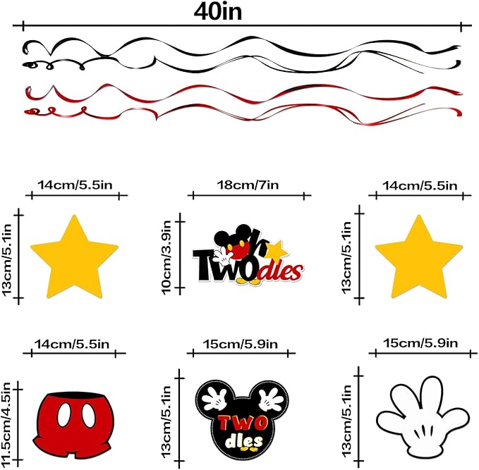 LINGTEER Oh Twodles Birthday Swirls Streamers - Cheers to Boys 2nd Birthday Kids Two Years Old Mouse Theme Party Hanging Decorations.