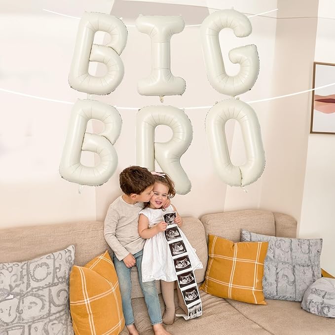 40 Inch Beige Big Bro Balloons Letter, Large Cream White Sand Big Bro Foil Balloon, Neutral Ivory Alphabet Mylar Balloon for Kid Newborn Boy Announcement Gender Reveal Baby Shower Party Decorations