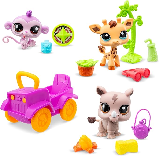 Littlest Pet Shop, Safari Play Pack - Gen 7, Pets #53,#54, #55, Authentic LPS Bobble Head Figure, Collectible Imagination Toy Animal, Kidults, Girls, Boys, Kids, Tweens Ages 4+