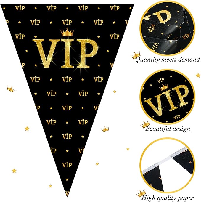 Faccito 5 Pieces 49 ft VIP Pennant Banners Movie Night Decorations VIP Party Triangle Banner Flags Movie Night Bunting for Red Carpet 1920s Theme Party Supplies