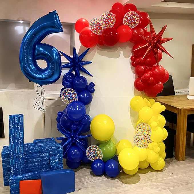 Red Blue Yellow Balloons, 60pcs 12 Inch Royal Light Blue Yellow Red Confetti Colorful Latex Party Balloons for Theme Birthday Decorations Party Baby Shower Supplies
