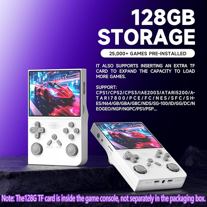 R40 Retro Handheld Game Console - Open Source System,3.5" IPS Screen, 18,000+ Classic Games, 128G TF Card, 3000mAh Battery, Portable Gaming Player for Travel, Retro Gaming Console, White