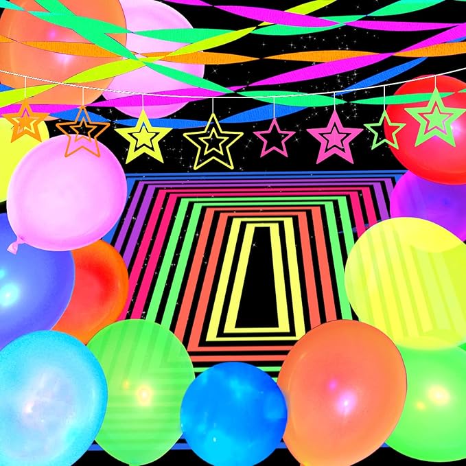 110 Pack Colored UV Neon Glow Balloons Neon Glow Party Decorations Glow in the Dark Party Supplies Black Light Fluorescent Latex Balloon for Birthday Decoration