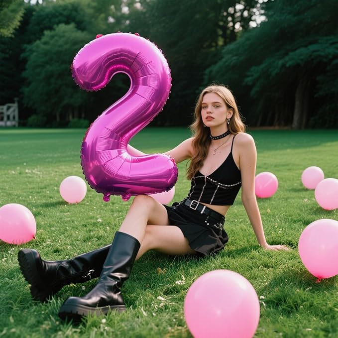 40 Inch Rose Purple Large Balloon Number 2 Balloon,Jumbo Mylar Foil Helium Balloon for 20 21 32 42 25 26 Birthday Digital Balloons for Birthday Party,Wedding Anniversary Party Decorations