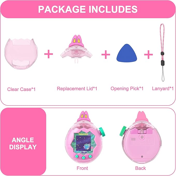 for Tamagotchi Paradise Clear Case and Replacement Lid Set, Ideal for DIY Fans, Collectors and Display, for Paradise Tamagotchi Accessories, with Lanyard (No Device/Film)