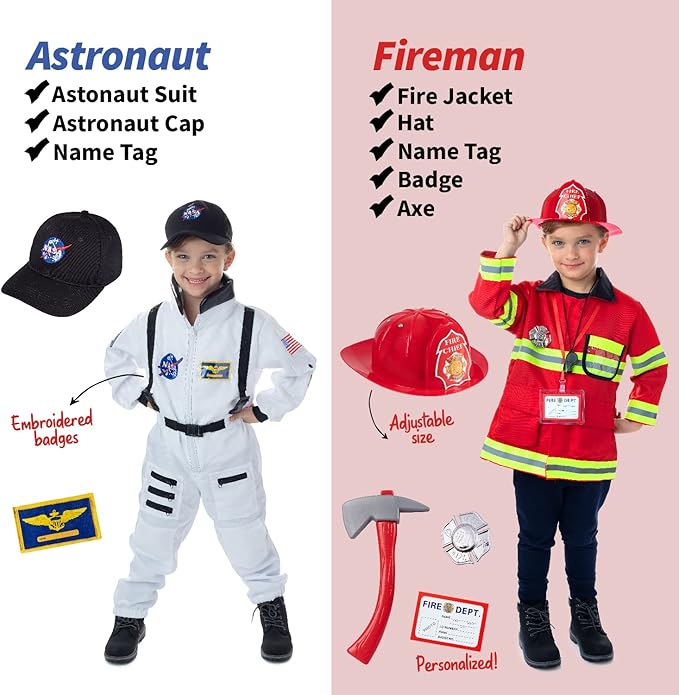 Born Toys Pretend Play Costumes for Kids Ages 3-7, Washable Toddler Dress Up Set for Play (6 in 1)