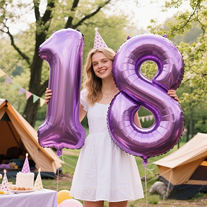 40 Inch Purple Number 18 Digital Balloon,Jumbo Mylar Foil Helium Balloon for 18 Balloons for Birthday Party,Wedding Anniversary Party Decorations
