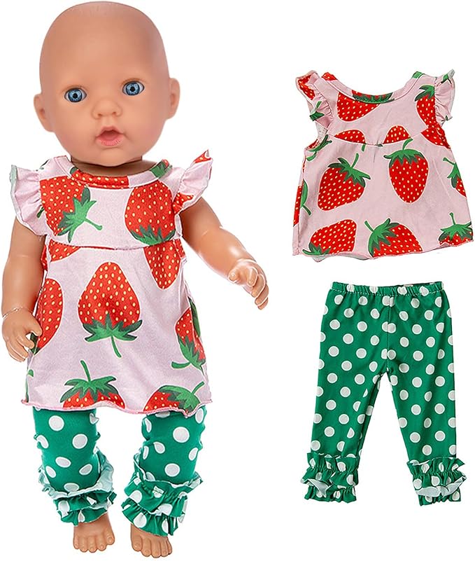 Ecore Fun 5 Sets 14-18 Inch Baby Doll Clothes and Headbands Outfits Pjs Baby Doll Accessories for 43cm New Born Dolls, 15 Inch Baby Dolls