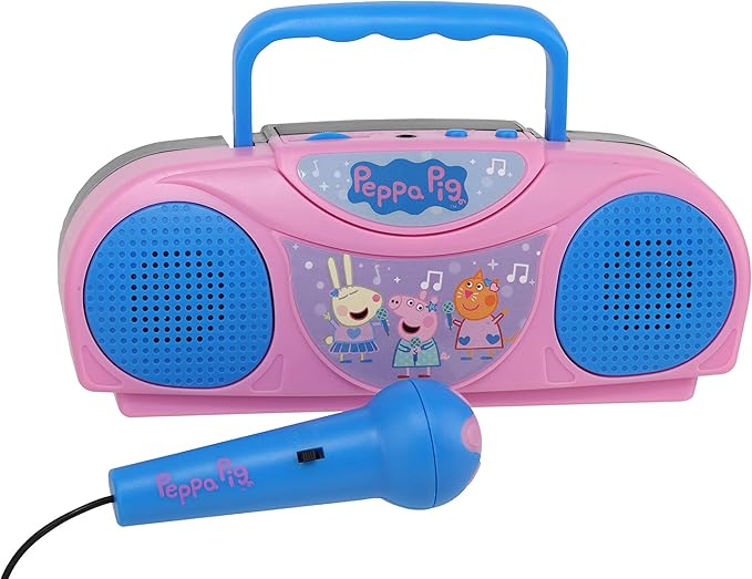 Peppa Pig Kids Karaoke Machine with Radio KO1-03371 by Sakar | Compatible with iPod and MP3 Player, AM FM Portable Radio, Includes Corded Microphone for Kids, Durable Handle, Red/Blue Design