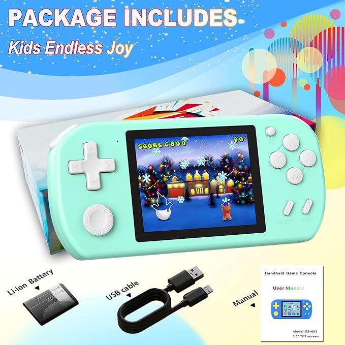 Great Boy Handheld Games for Kids with 218 Retro Video Game 3.0'' Color Screen Rechargeable Arcade Gaming Player,Birthday Xmas Gift (Cyan)