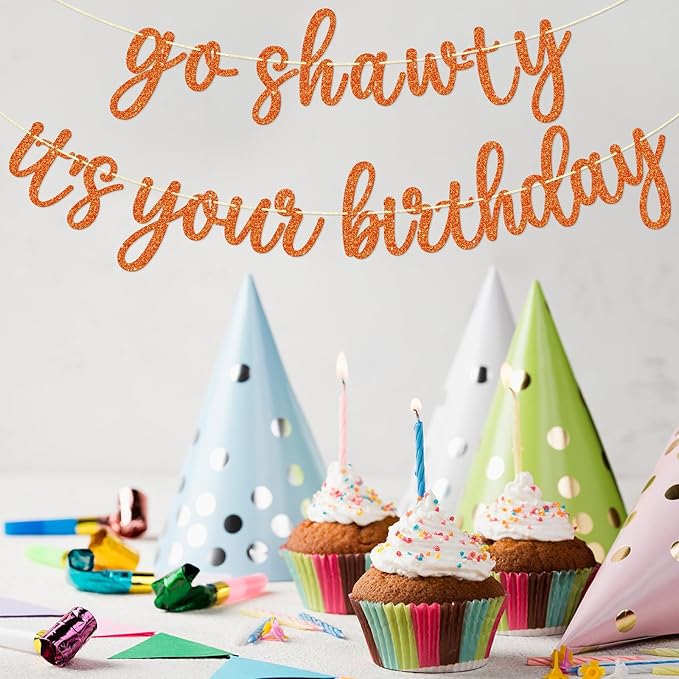 Go Shawty It's Your Birthday Banner, Hip Hop Birthday Party Decorations Supplies, Rap Theme Bday Bunting Sign, Pre-strung, Photo Props (Orange)