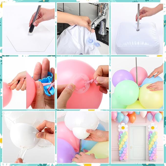 Kasyat 2 Sets Daisy Pastel Party Balloon Column Stand Kit, Adjustable Groovy Balloon Arch Stand Kit for Macaron Boho Summer Daisy Floral Theme Easter Party Decoration