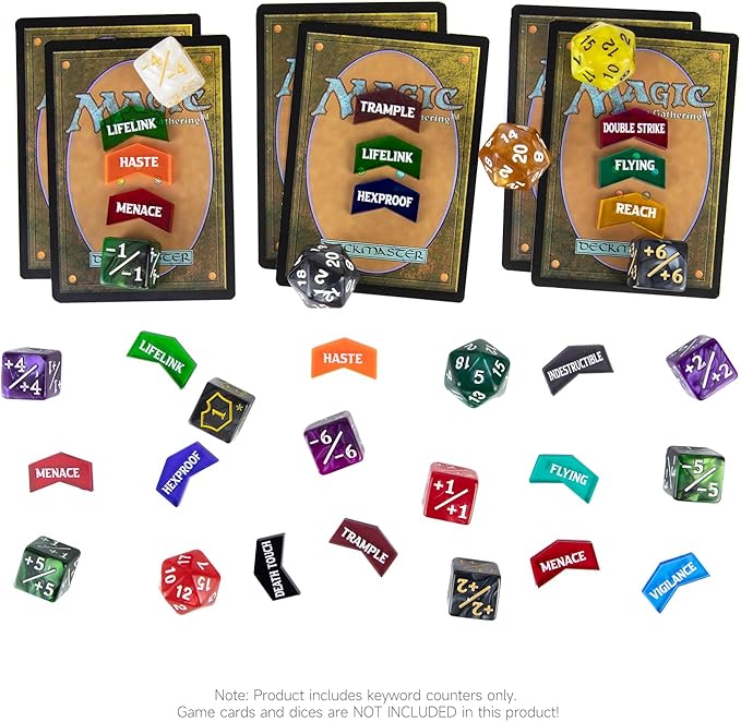 SIXPOINTS 130 Pieces MTG Counter Dice Plus 1 Life Counters Tokens 6 Sided D20 Dice & MTG Counters/Keyword Counters Set Compatible with Magic The Gathering, TCG, Card Games Accessories