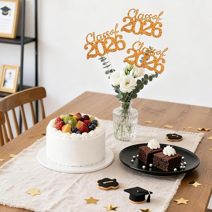 Orange Class of 2026 Double-sided Graduation Table Centerpieces, 12 Pcs Grad Party Decorations with Sticks, Graduation 2026 Party Supplies for Table Decor