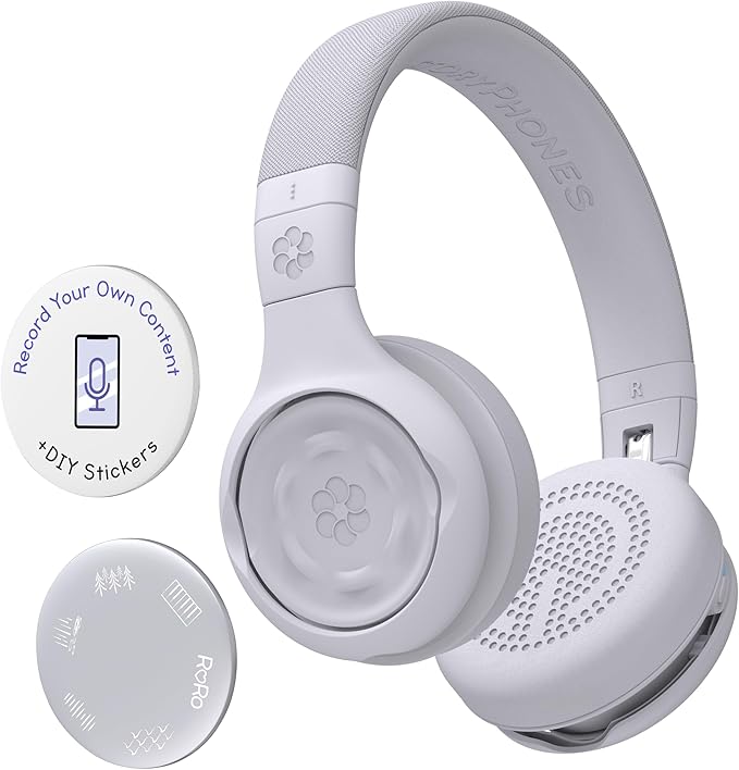 Storytelling Foldable Bluetooth Kids Headphones-Intro Bundle with ZenDisk and PlayShield, Perfect for Travel, Learning, Screen-Free Entertainment, Stories and Music by Onanoff (Grey)