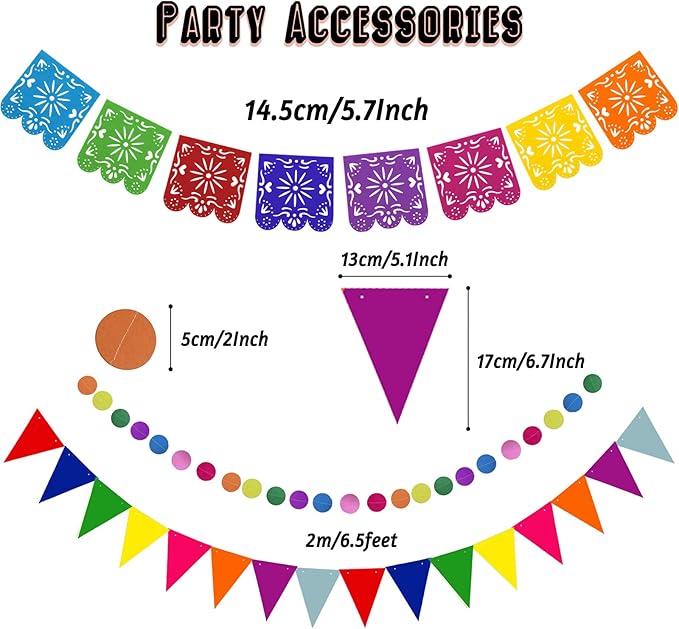 Mexico Party Decorations, Fiesta Paper Fans Pom Poms Picado Banner Pennant Garland String Hanging Swirls Decorations for Mexican Fiesta Cinco De Mayo Taco Themed Birthday Party Supplies