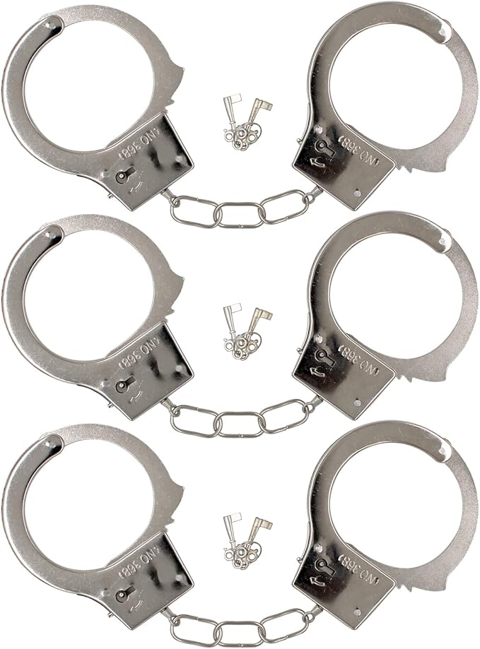 3 Pack Kids Play Toy Metal Handcuffs with Key for Swat Police Role Play Kids Party Supplies