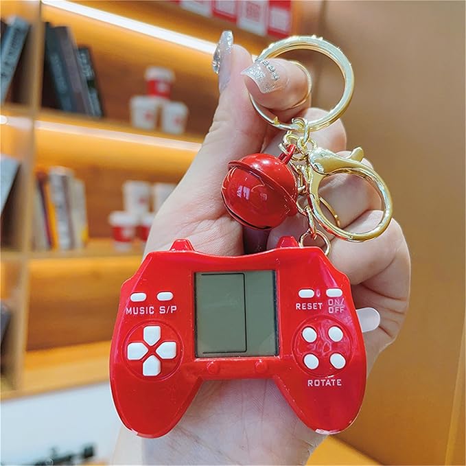 Retro Classic Game Console Pendant Keychain Playable Electronic Miniature Handheld Mini Games Machine with Keychain Ring Gift (O5)