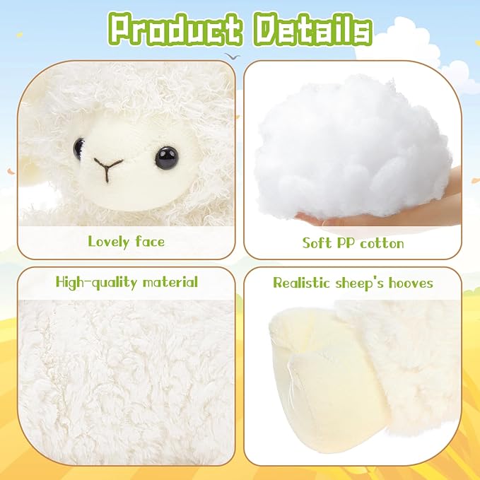 5Pcs Lamb Stuffed Animal Set, Mommy Lamb Plush 20 Inch with 4 Baby Lambs in Her Zippered Tummy, Stuffed Sheep Plushie Toy for Girls Boys and Kids