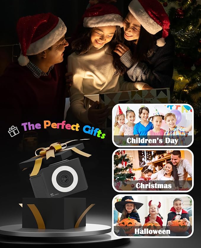 Kids Digital Camera Flip Screen,48MP,1080P HD Selfie Kids Camera,with 16x Zoom Anti Shake,with 32GB TF Card,Durable Compact Camera for Boys Girls Kids