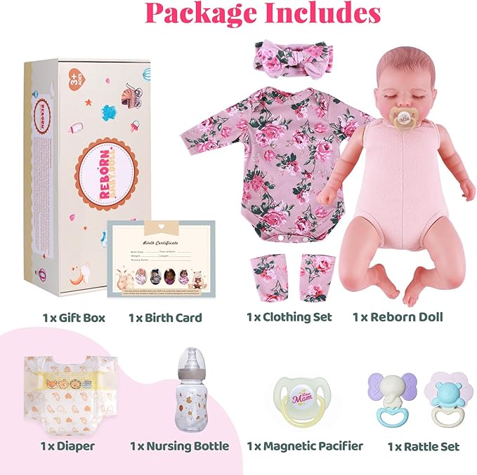 BABESIDE Lifelike Reborn Baby Dolls - Sleeping Realistic Newborn Soft Body Real Life Girl Dolls with Accessories Gifts for Kids Age 3 + & Collection, 20 inches